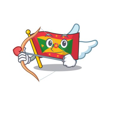 Sevimli bayraklı el bombası Oklu ve kanatlı Cupid çizgi film karakteri