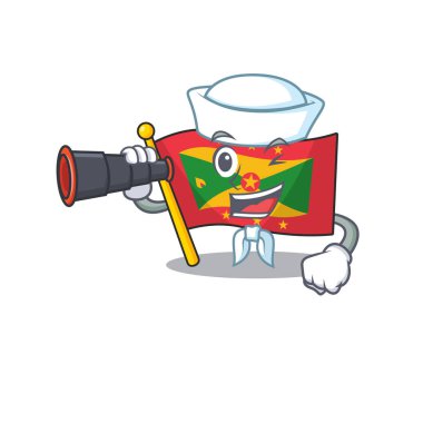 Happy Sailor flag grenada Scroll cartoon design with binocular vector