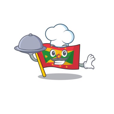 karikatür tasarımı bayrak el bombası tepside yemek olan bir şef olarak parşömen