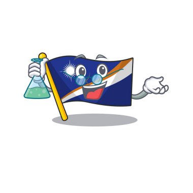 Komik ve zeki profesör Marshall Adası 'nda cam tüp tutan maskot.