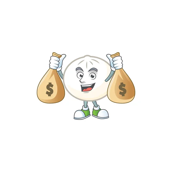 Une image de riche personnage de dessin animé hoppang blanc avec deux sacs d'argent — Image vectorielle