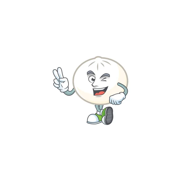 Kreslený maskot design bílého hoppang se dvěma prsty — Stockový vektor