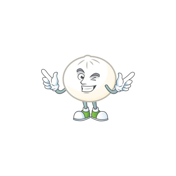 Cara divertida estilo de personaje de dibujos animados hoppang blanco con ojo guiño — Vector de stock