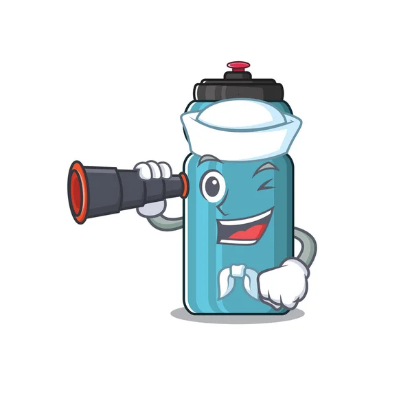 Glücklich Seemann Wasserflasche Scroll Cartoon-Design mit Fernglas — Stockvektor