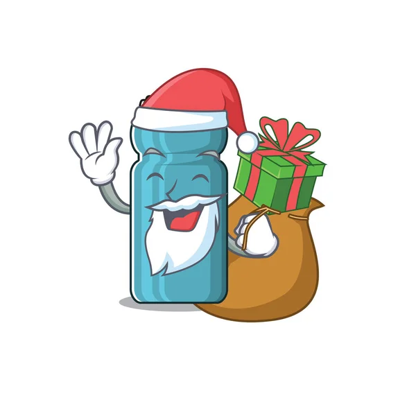 Santa water bottle Scroll Cartoon character design with box of gift — 스톡 벡터