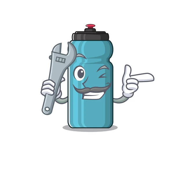 Cool Mechanic bouteille d'eau Scroll dessin animé personnage design — Image vectorielle