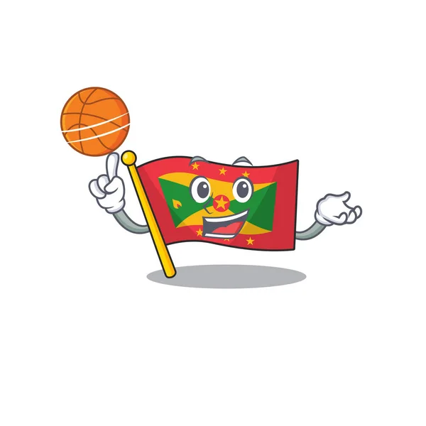 Eine Ikone der Flagge Grenada Scroll Cartoon-Figur beim Basketballspielen — Stockvektor