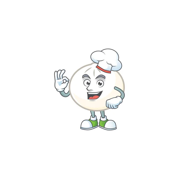 Personagem de desenho animado hoppang branco vestindo traje de chef e chapéu branco — Vetor de Stock