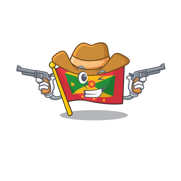 Bandeira granada Scroll mascote realizada como um Cowboy com armas —  Vetores de Stock