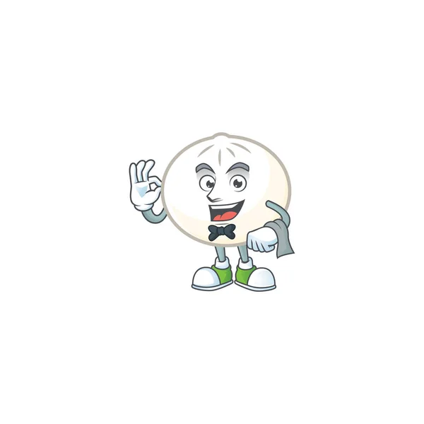 Friendly white hoppang Caracter stand as a Waiter character — Vector de stock