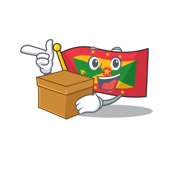 Flagga grenada Rulla tecknad karaktär föra en låda — Stock vektor