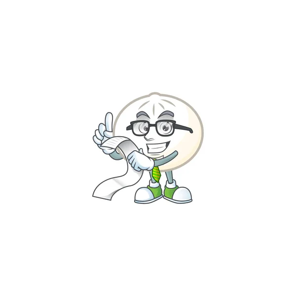 Un divertido personaje de dibujos animados de hoppang blanco con un menú — Vector de stock