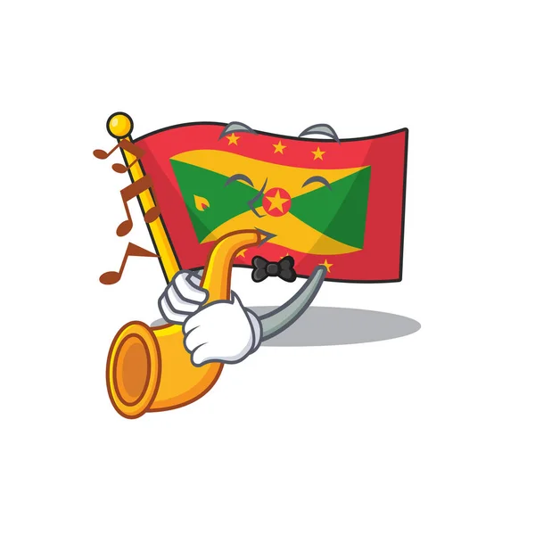 Flagge grenada scroll cartoon figur design performance mit trompete — Stockvektor