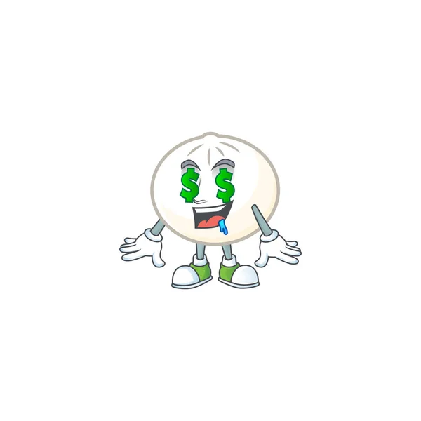 Glücklich reiche weiße Hopp mit Geld Auge Cartoon-Charakter-Stil — Stockvektor
