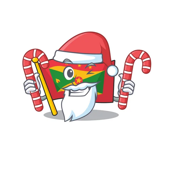 Happy flag grenada Scroll personnage de bande dessinée dans Santa avec des bonbons — Image vectorielle