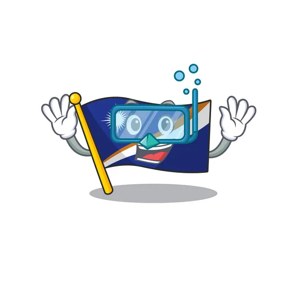 Mascota de dibujos animados con bandera marshall island Desplazarse con gafas de buceo — Vector de stock
