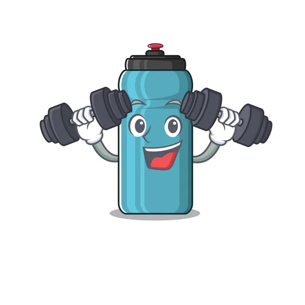 Fitness exercise water bottle cartoon character holding barbells — ストックベクタ