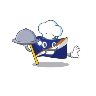 Çizgi film dizayn bayrağı Marshall Adası Tepsisinde yemek olan bir şef olarak parşömen