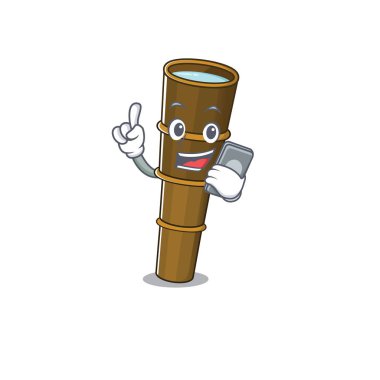 Teleskopun çizgi film karakteri. Telefonla konuşuyor.