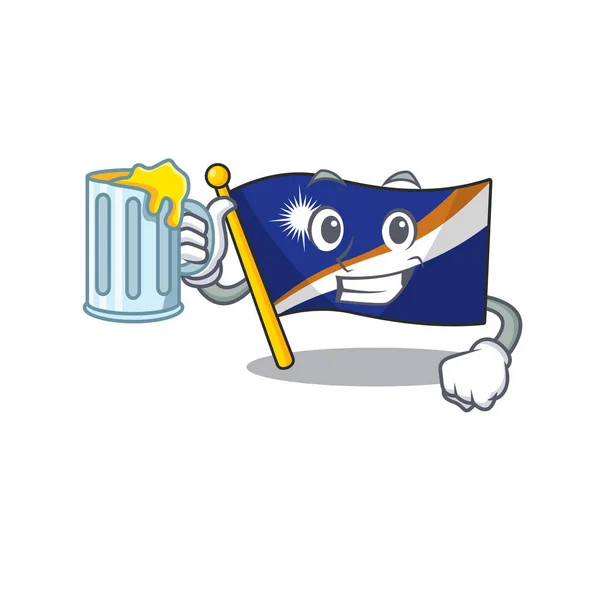 Happy flag marshall island Scroll mascot design with a big glass — ストックベクタ