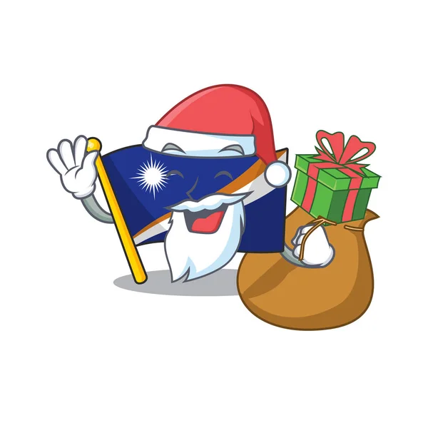 Santa flag marshall île Scroll Cartoon character design avec boîte de cadeau — Image vectorielle