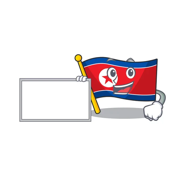 带有卡通人物吉祥物图案的朝鲜国旗卷轴 — 图库矢量图片