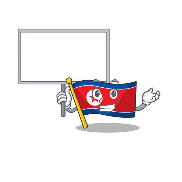 Bandeira north korea Scroll cute cartoon character bring a board —  Vetores de Stock