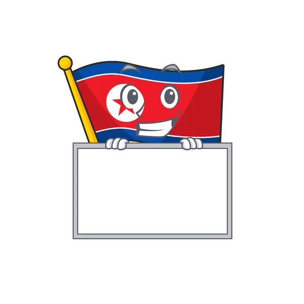 Флаг Северной Кореи Свиток мультяшный стиль персонажа усмешка с доской — стоковый вектор