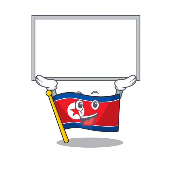 Gelukkige tekenfilm karakter vlag Noord-Korea Scroll opgeheven boord — Stockvector