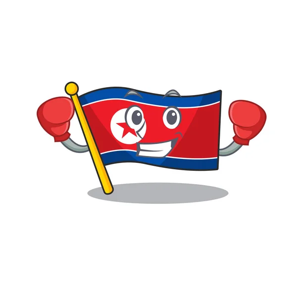 Boxe feliz bandeira norte da Coréia Scroll mascote estilo de personagem — Vetor de Stock