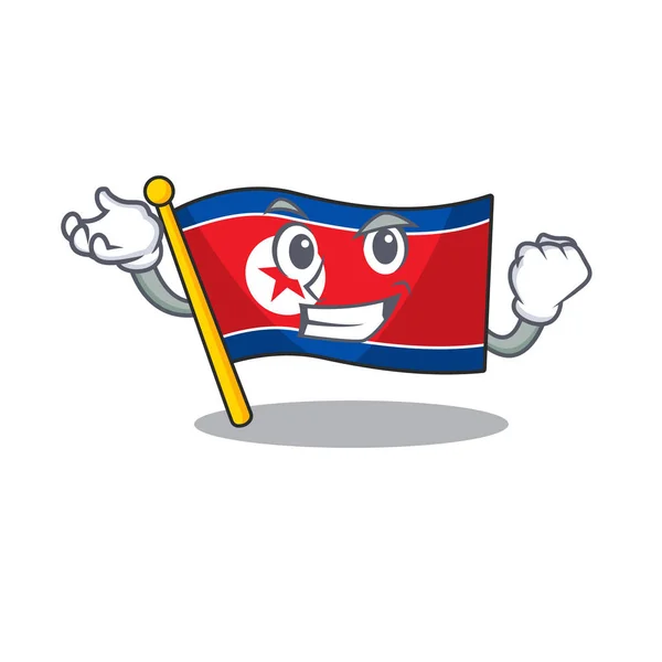 Feliz confiante Bandeira bem sucedida norte da Coréia Scroll estilo de personagem de desenho animado — Vetor de Stock