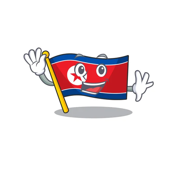 飘扬着可爱的微笑国旗北朝鲜卷轴卡通人物的设计 — 图库矢量图片