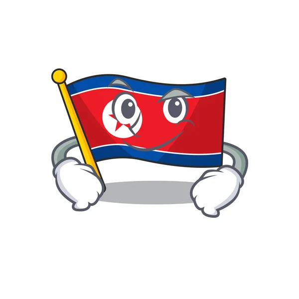 Cool vlajka severní korea Scroll maskot postava s úsměvem tvář — Stockový vektor