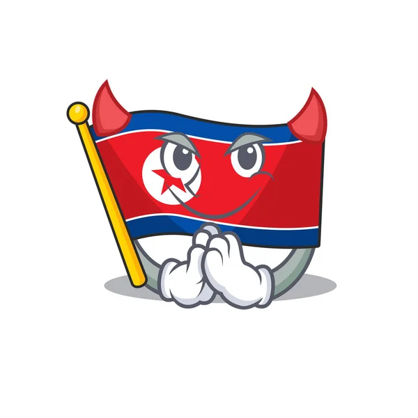 Djävul tecknad karaktär flagga Nordkorea Rulla design — Stock vektor