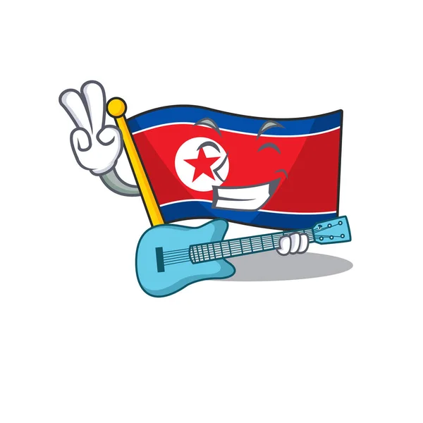 Ужин прохладный флаг Северной Кореи Scroll мультфильм выступление с гитарой — стоковый вектор