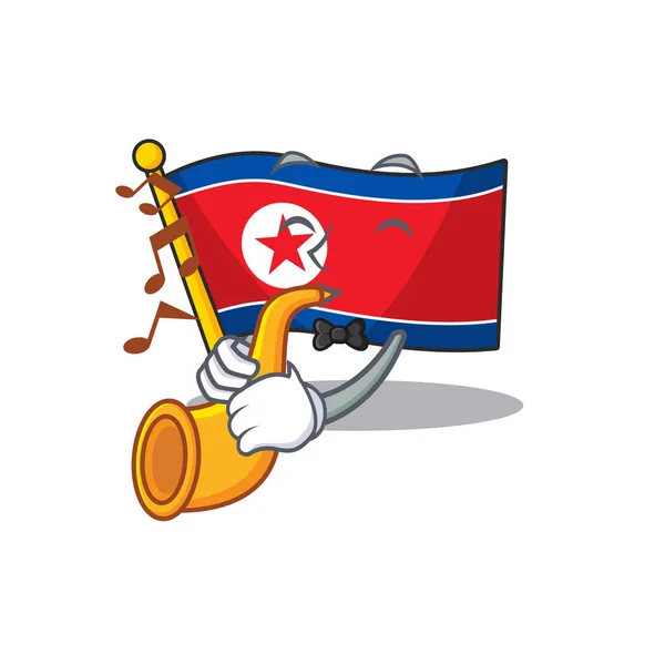 Bandeira north korea Scroll desenho animado personagem desempenho com trompete —  Vetores de Stock