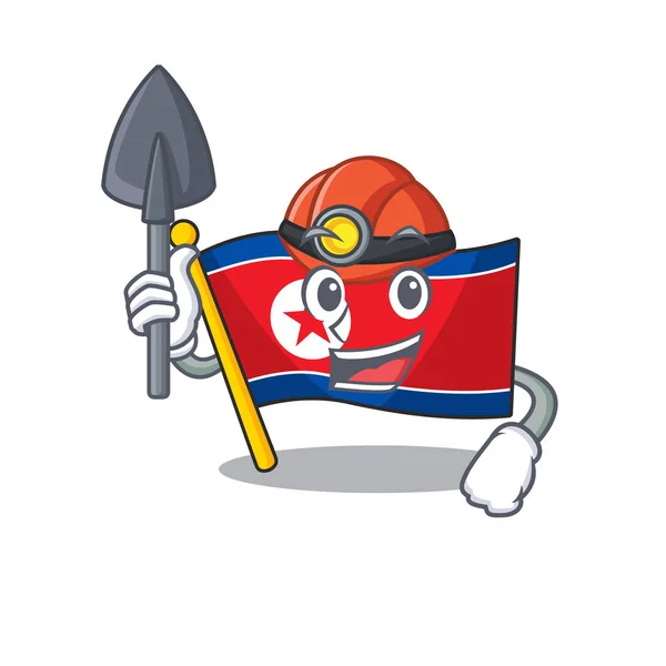 Cool confiante Miner bandeira norte corea Scroll desenho animado personagem — Vetor de Stock