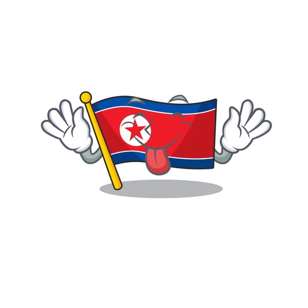 Funny face flag Corea del Norte Desplazar el diseño de la mascota con la lengua hacia fuera — Archivo Imágenes Vectoriales