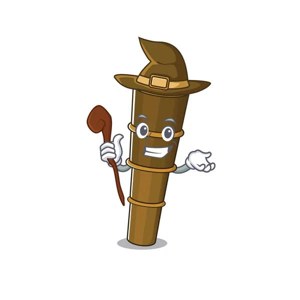 Happy Witch telescope Scroll cartoon character design — 스톡 벡터