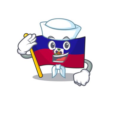 An icon of flag haiti Scroll Sailor cartoon character wearing hat vector