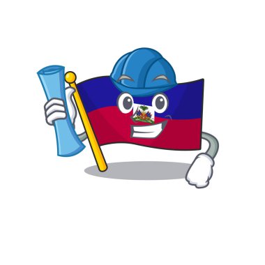 Neşeli Mimar Haiti bayrağı mavi çizgili ve mavi kasklı.