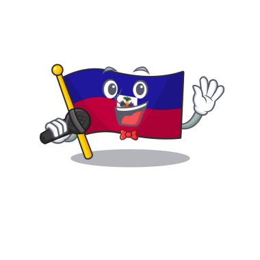 Güzel bir çizgi film. Haiti bayrağı şakıyor. Mikrofonlu bir parşömen.