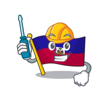 Akıllı otomotiv bayrağı haiti parşömeni çizgi film karakter tasarımında sunulmuştur