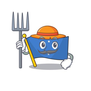 Mutlu Çiftçi bayrağı mikronezyası Şapkası ve aletleri olan çizgi film karakteri