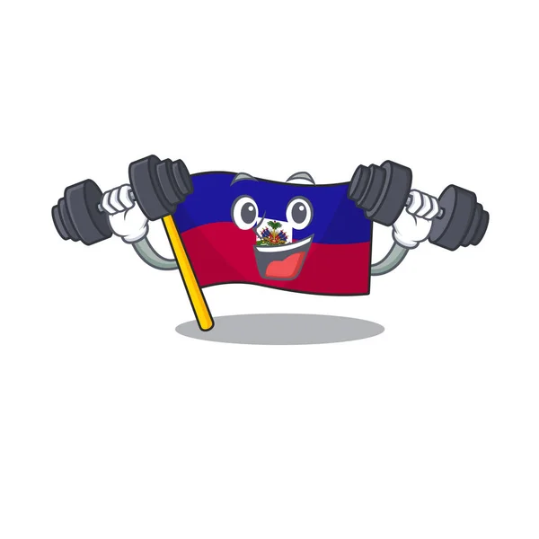 フィットネス運動フラグ｜ハイチ漫画のキャラクターは、バーベルを保持 — ストックベクタ