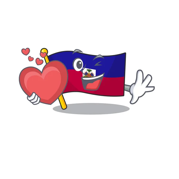 Αστεία σημαία πρόσωπο haiti Κύλιση χαρακτήρα κινουμένων σχεδίων με καρδιά — Διανυσματικό Αρχείο