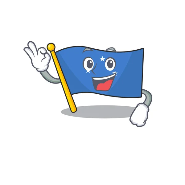 Vlajka micronesia Scroll maskot design dělat OK gesto — Stockový vektor