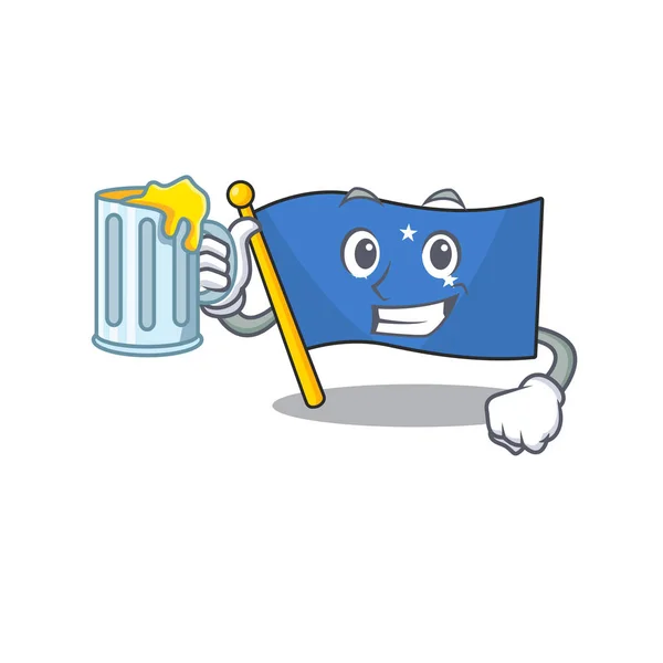 Happy flag micronesia Scroll mascot design with a big glass — ストックベクタ