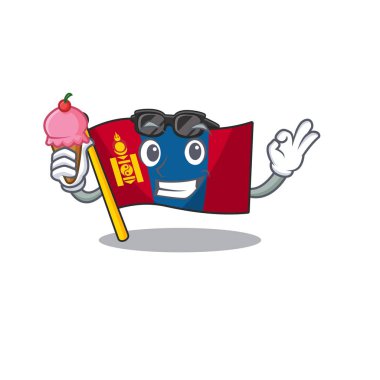 Happy cartoon of flag mongolia Scroll with ice cream
