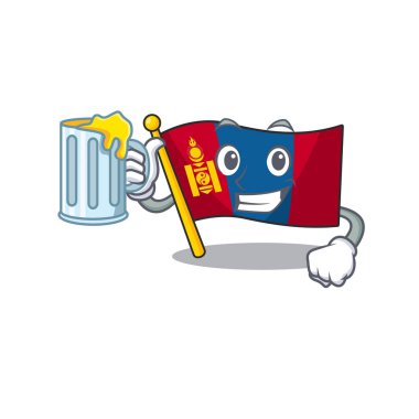 Happy flag mongolia Scroll mascot design with a big glass